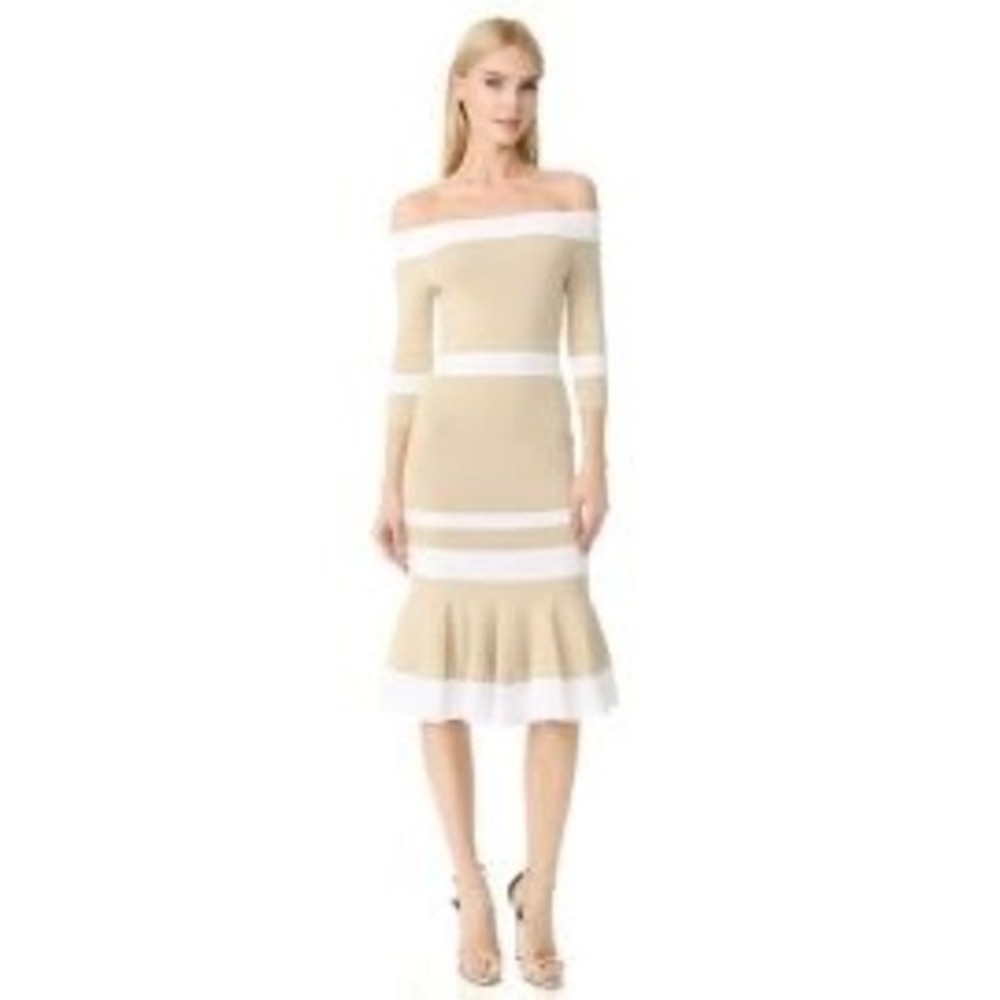 Jonathan Simkhai Colorblock Beige Bodycon Mermaid Midi Dress Womens Size Small